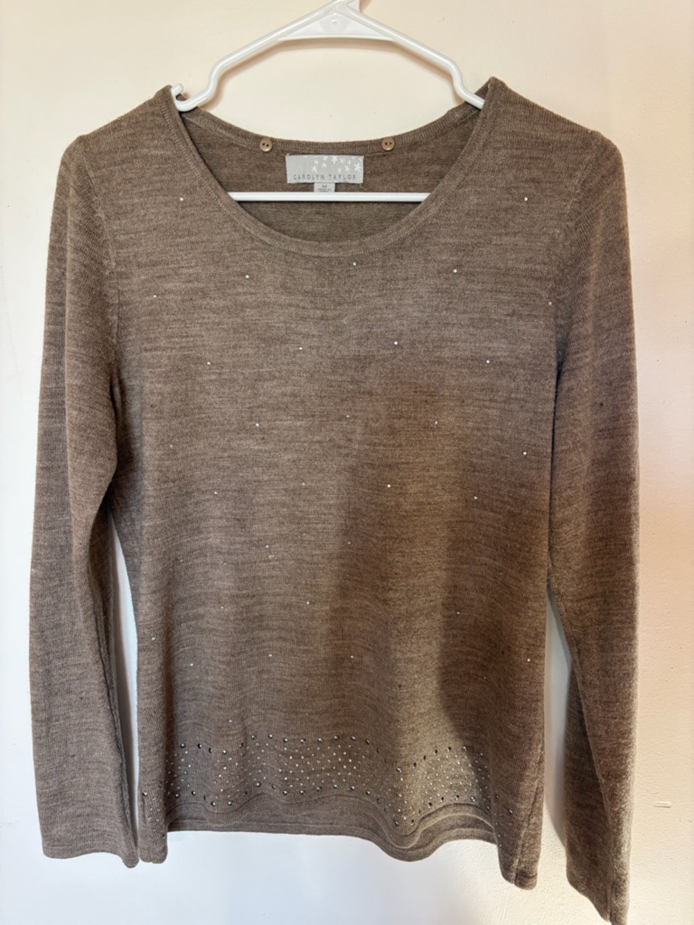 Brown Crewneck Sweater with Subtle Stud Detailing